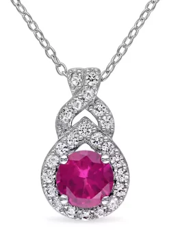 Best Pirce 🤩 Lab Created Created White Sapphire and Created Ruby Teardrop Halo Pendant with Chain in Sterling Silver by Belk & Co. 👍