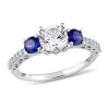 Budget 😍 Lab Created Created White and Blue Sapphire 1/7 CT TW Diamond 3-Stone Engagement Ring in 10k White Gold by Belk & Co. ✔️