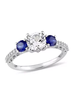 Budget 😍 Lab Created Created White and Blue Sapphire 1/7 CT TW Diamond 3-Stone Engagement Ring in 10k White Gold by Belk & Co. ✔️