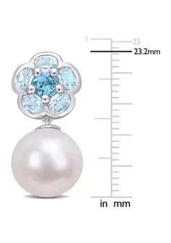 Cheapest 🧨 11-12mm Freshwater Cultured Pearl and 3 1/10 CT TGW London and Sky-Blue Topaz Floral Earrings in Sterling Silver by Belk & Co. 🎉 -DealsBelk & Co. Store Belk 27774