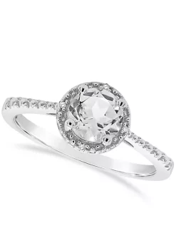 Coupon 😉 Sterling Silver 6mm Round White Topaz Diamond Accent Halo Ring by Belk & Co. 🎁