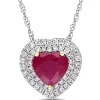 Coupon 🎉 1.4 ct. t.w. Ruby and 1/4 ct. t.w. Diamond Double Halo Necklace in 14k White Gold with Yellow Gold Prongs by Belk & Co. 😀