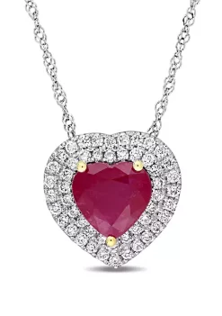 Coupon 🎉 1.4 ct. t.w. Ruby and 1/4 ct. t.w. Diamond Double Halo Necklace in 14k White Gold with Yellow Gold Prongs by Belk & Co. 😀 -DealsBelk & Co. Store Belk 27814
