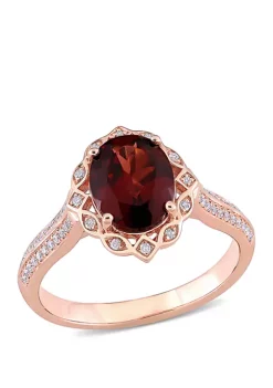 Flash Sale 🛒 2 ct. t.w. Garnet and 1/6 ct. t.w. Diamond Vintage Flower Ring in 14K Rose Gold by Belk & Co. ⭐ -DealsBelk & Co. Store Belk 27824