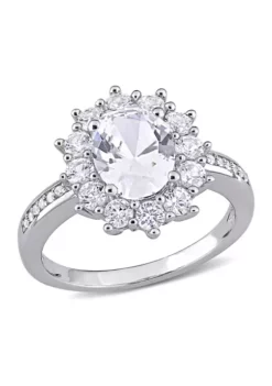 Brand new 😀 4 ct. t.w. Created White Sapphire and Diamond Accent Floral Halo Ring in Sterling Silver by Belk & Co. ❤️