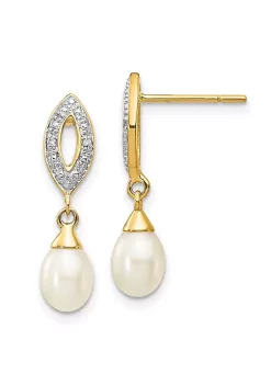 Best deal ๐ 0.01 ct. t.w. Diamond and 7x5mm White Teardrop Freshwater Cultured Pearl Dangle Earrings in 14K Yellow Gold by Belk & Co. ๐
