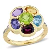 Best Sale 🌟 Rhodolite Citrine Swiss- Blue Topaz Amethyst Iolite Peridot and Diamond Accent Floral Ring in Yellow Plated Sterling Silver by Belk & Co. ❤️