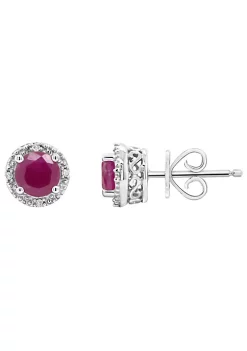 Flash Sale ❤️ Sterling Silver 5mm Round Ruby Diamond Accent Halo Stud Earrings by Belk & Co. ❤️ -DealsBelk & Co. Store Belk 27919