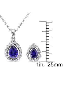 Best reviews of 👍 Lab Created Created Blue and Created White Sapphire Teardrop Halo Pendant with Chain and Stud Earrings 2-Piece Set in Sterling Silver by Belk & Co. ✔️ -DealsBelk & Co. Store Belk 27923
