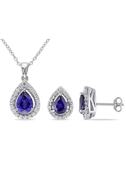 Best reviews of 👍 Lab Created Created Blue and Created White Sapphire Teardrop Halo Pendant with Chain and Stud Earrings 2-Piece Set in Sterling Silver by Belk & Co. ✔️ -DealsBelk & Co. Store Belk 27925
