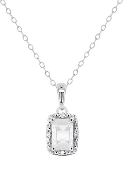 Top 10 🤩 Sterling Silver 6x4mm Emerald Cut Moonstone Diamond Accent Halo Pendant Necklace by Belk & Co. 🌟 -DealsBelk & Co. Store Belk 27933