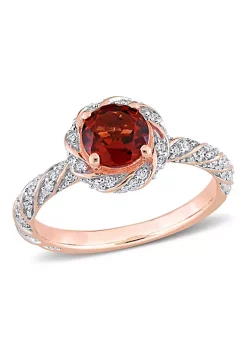 New ⭐ Garnet and 1/4 CT TW Diamond Halo Vintage Ring in 14k Rose Gold by Belk & Co. ❤️