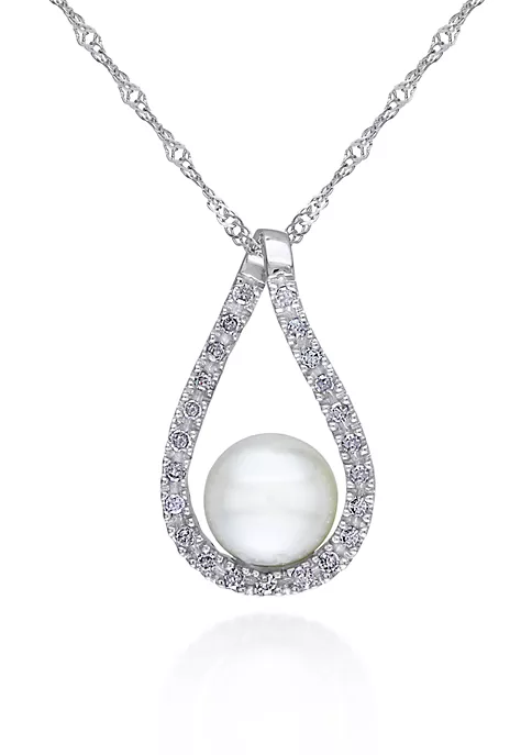 Outlet 🎉 14k White Gold Cultured Freshwater Pearl and Diamond Pendant by Belk & Co. 💯 1 Outlet 🎉 14k White Gold Cultured Freshwater Pearl and Diamond Pendant by Belk & Co. 💯