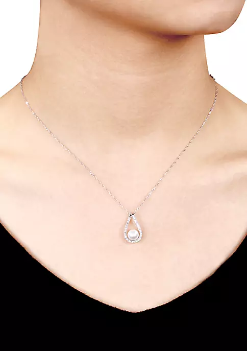 Outlet 🎉 14k White Gold Cultured Freshwater Pearl and Diamond Pendant by Belk & Co. 💯 2 Outlet 🎉 14k White Gold Cultured Freshwater Pearl and Diamond Pendant by Belk & Co. 💯 - Image 2