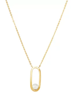 New 👏 6 Millimeter Round White Pearl Dangle Necklace in 10K Yellow Gold by Belk & Co. ✨ -DealsBelk & Co. Store Belk 28015