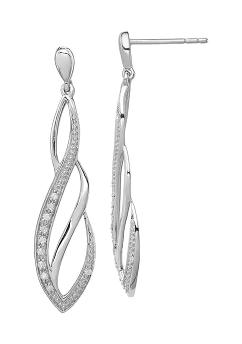 Hot Sale ❤️ 1/10 ct. t.w. Diamond Dangle Post Earrings in Rhodium Plated Sterling Silver by Belk & Co. 🌟 2 Hot Sale ❤️ 1/10 ct. t.w. Diamond Dangle Post Earrings in Rhodium Plated Sterling Silver by Belk & Co. 🌟 - Image 2