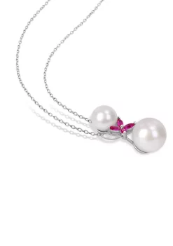 Flash Sale 🧨 Lab Created Cultured Freshwater Pearl and Created Ruby Cross Pendant with Chain in Sterling Silver by Belk & Co. 😍 -DealsBelk & Co. Store Belk 28034