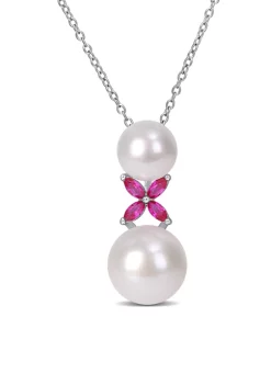 Flash Sale 🧨 Lab Created Cultured Freshwater Pearl and Created Ruby Cross Pendant with Chain in Sterling Silver by Belk & Co. 😍 -DealsBelk & Co. Store Belk 28035