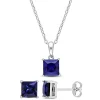 Outlet 🤩 Lab Created 2-Piece Set of 4 ct. t.g.w. Created Blue Sapphire Earrings and Pendant with Chain in Sterling Silver by Belk & Co. 🔔