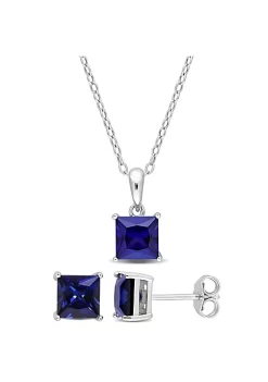 Outlet 🤩 Lab Created 2-Piece Set of 4 ct. t.g.w. Created Blue Sapphire Earrings and Pendant with Chain in Sterling Silver by Belk & Co. 🔔 -DealsBelk & Co. Store Belk 28047