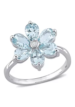 Flash Sale 🥰 Aquamarine and Diamond Accent Floral Ring in 14k White Gold by Belk & Co. 🤩 -DealsBelk & Co. Store Belk 28082