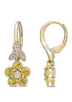 Cheapest ✔️ 1.2 ct. t.w. Yellow Sapphire and 1/7 ct. t.w. Diamond Flower Earrings in 10k Yellow Gold by Belk & Co. 🤩