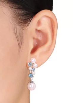 Flash Sale ⌛ Pearl, 2.10 Swiss Blue Topaz ct. t.w. and 1/10 ct. t.w. Diamond Drop Earrings in Sterling Silver by Belk & Co. 🔥 -DealsBelk & Co. Store Belk 28126