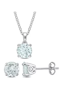 Flash Sale 🎉 3 1/2 CT TGW Aquamarine Solitaire Stud Earring and Pendant with chain Set in Sterling Silver by Belk & Co. ✔️