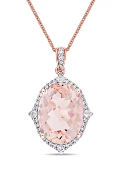 Best reviews of ✨ Morganite, White Sapphire and 1/4 ct. t.w. Diamond Vintage Halo Necklace in 14k Rose Gold by Belk & Co. 👏