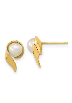 Cheap 😍 14K Yellow Gold 5-6mm White Button Freshwater Cultured Pearl Post Earrings by Belk & Co. 👏 -DealsBelk & Co. Store Belk 28228