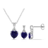 Best Pirce 👍 Lab Created 2-pc Set of 3 3/4 CT TGW Created Blue Sapphire and Diamond Heart Pendant with Chain and Stud Earrings in Sterling Silver by Belk & Co. ❤️