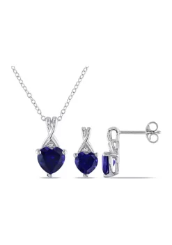 Best Pirce 👍 Lab Created 2-pc Set of 3 3/4 CT TGW Created Blue Sapphire and Diamond Heart Pendant with Chain and Stud Earrings in Sterling Silver by Belk & Co. ❤️ -DealsBelk & Co. Store Belk 28244