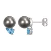 Coupon 😉 8-9mm Black Tahitian Cultured Pearl and 1 CT TGW Swiss Blue Topaz Stud Earrings in Sterling Silver by Belk & Co. 🧨
