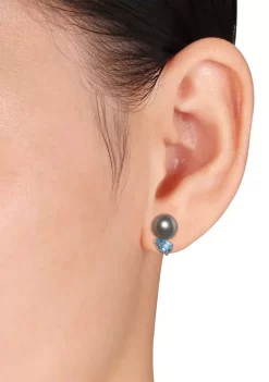 Coupon 😉 8-9mm Black Tahitian Cultured Pearl and 1 CT TGW Swiss Blue Topaz Stud Earrings in Sterling Silver by Belk & Co. 🧨 -DealsBelk & Co. Store Belk 28246