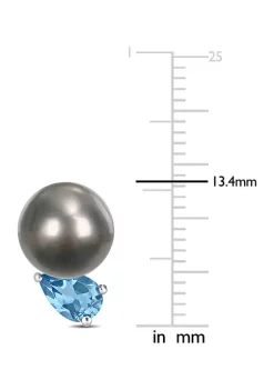 Coupon 😉 8-9mm Black Tahitian Cultured Pearl and 1 CT TGW Swiss Blue Topaz Stud Earrings in Sterling Silver by Belk & Co. 🧨 -DealsBelk & Co. Store Belk 28247