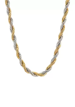 Promo 👏 Stainless Steel 4 Millimeter Rope Chain Necklace with Two Tone Gold Tone Ion Plating, 24 Inch by Belk & Co. 🌟