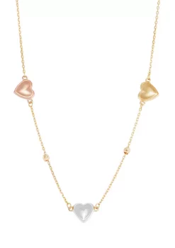 Deals 💯 3 Heart & Beads Station Necklace in 10K Tri-Tone Gold by Belk & Co. 🎁