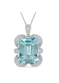 Top 10 🎁 125 ct. t.g.w. Sky Blue Topaz and 4.49 ct. t.w. Diamond Pendant with Chain in 14K White Gold by Belk & Co. ⭐
