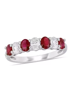 Best Sale ๐ 4/5 ct. t.w. Ruby and 1/2 ct. t.w. Diamond Oval Semi-Eternity Ring in 14k White Gold by Belk & Co. ๐