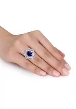 Hot Sale 👍 8.6 ct. t.w. Created Blue and White Sapphire Floral Ring in 10K White Gold by Belk & Co. 💯 -DealsBelk & Co. Store Belk 28324