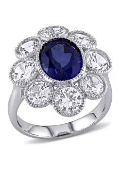 Hot Sale 👍 8.6 ct. t.w. Created Blue and White Sapphire Floral Ring in 10K White Gold by Belk & Co. 💯 -DealsBelk & Co. Store Belk 28325
