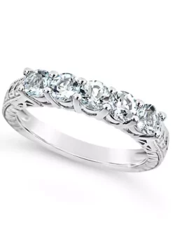 Hot Sale 😍 Sterling Silver 4mm Round 5-Stone Aquamarine Ring by Belk & Co. 👏