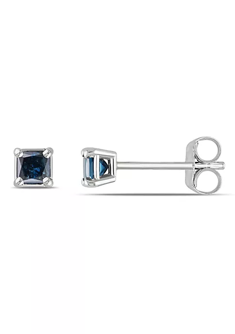 Budget 🥰 1/4 ct. t.w. Blue Princess Cut Diamond Stud Earrings in 14K White Gold by Belk & Co. ❤️ 5 Budget 🥰 1/4 ct. t.w. Blue Princess Cut Diamond Stud Earrings in 14K White Gold by Belk & Co. ❤️ - Image 5