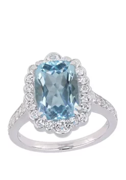 Promo ๐ 5.875 ct. t.w. Blue Topaz and White Topaz Halo Cocktail Ring in Sterling Silver by Belk & Co. โญ