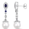 Wholesale 👏 8.5 mm-9 mm Cultured Freshwater Pearl, 1/3 ct. t.w. Created Sapphire and 1/5 ct. t.w. Diamond Drop Earrings in 10k White Gold by Belk & Co. 👏