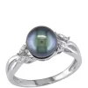 Cheap ✔️ Black Cultured Freshwater Pearl and 1/10 ct. t.w. Diamond Accent Crossover Ring in 10k White Gold by Belk & Co. 🤩