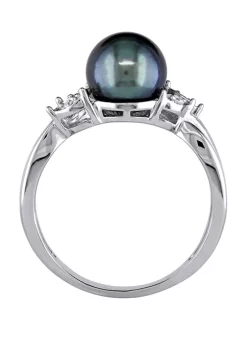 Cheap ✔️ Black Cultured Freshwater Pearl and 1/10 ct. t.w. Diamond Accent Crossover Ring in 10k White Gold by Belk & Co. 🤩 -DealsBelk & Co. Store Belk 28416