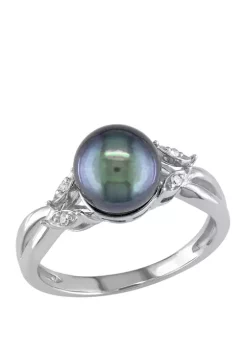 Cheap ✔️ Black Cultured Freshwater Pearl and 1/10 ct. t.w. Diamond Accent Crossover Ring in 10k White Gold by Belk & Co. 🤩 -DealsBelk & Co. Store Belk 28418