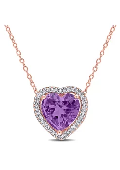 Flash Sale 🥰 3.25 ct. t.g.w. Amethyst and 1/5 ct. t.w. Diamond Halo Heart Necklace with Chain in Rose Plated Sterling Silver by Belk & Co. 🔔
