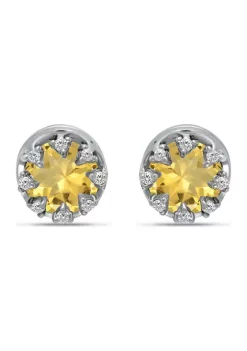Buy ✨ 1-/3 ct. 6MM Round Citrine and White Topaz Crown Stud Earrings, Sterling Silver by Belk & Co. 🥰 -DealsBelk & Co. Store Belk 28469